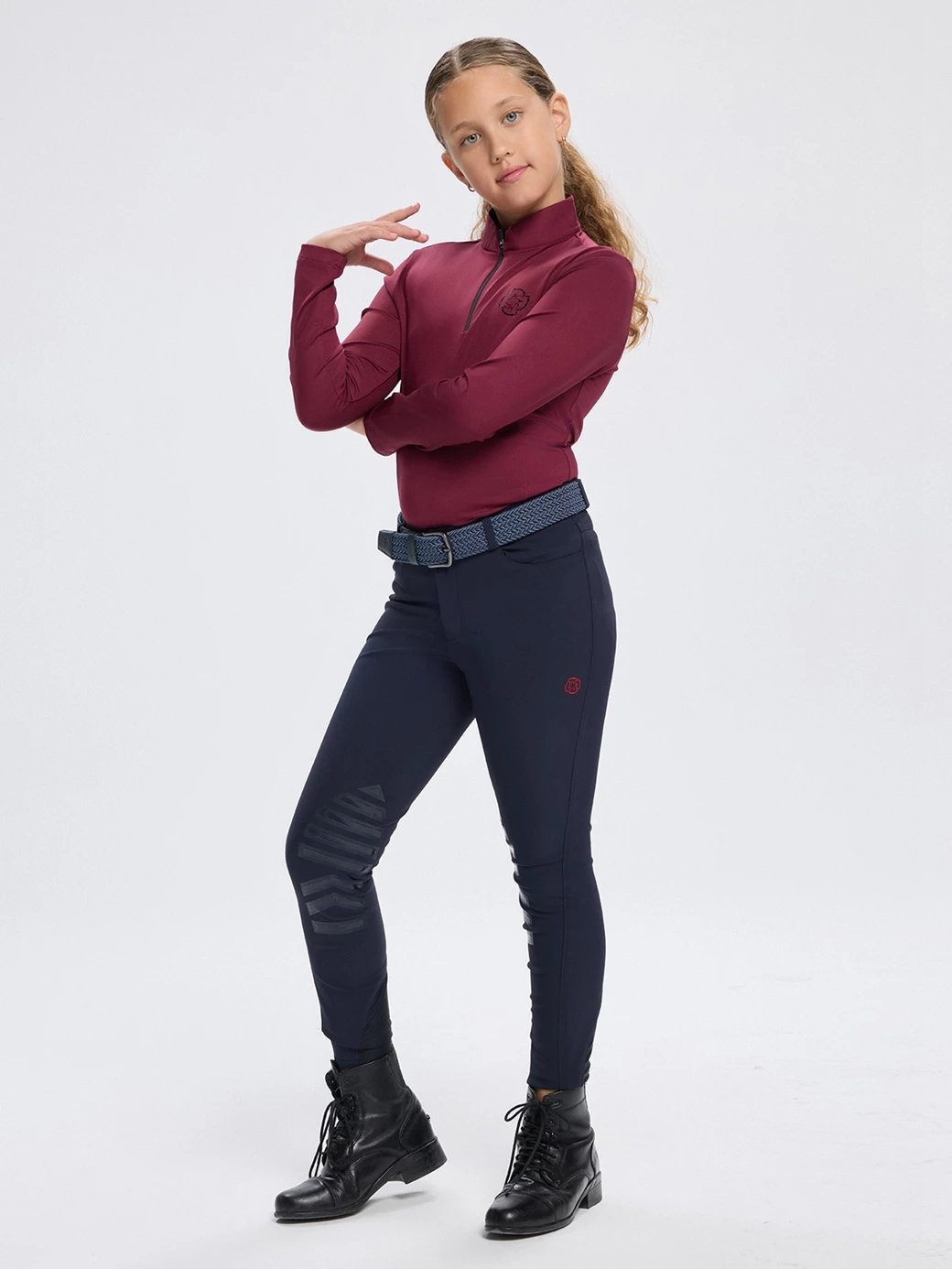 ASPEN-JR BORDEAUX GIRL'S LONG SLEEVE BASE LAYER QUARTER ZIP 