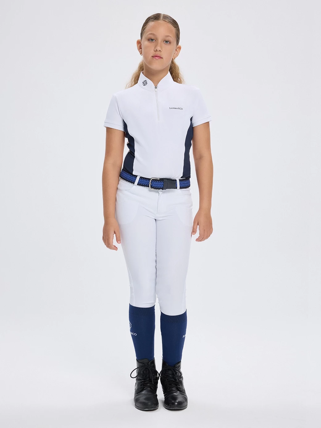 ENZA-JR WHITE/NAVY POLO DA CONCORSO RAGAZZA MANICA CORTA 