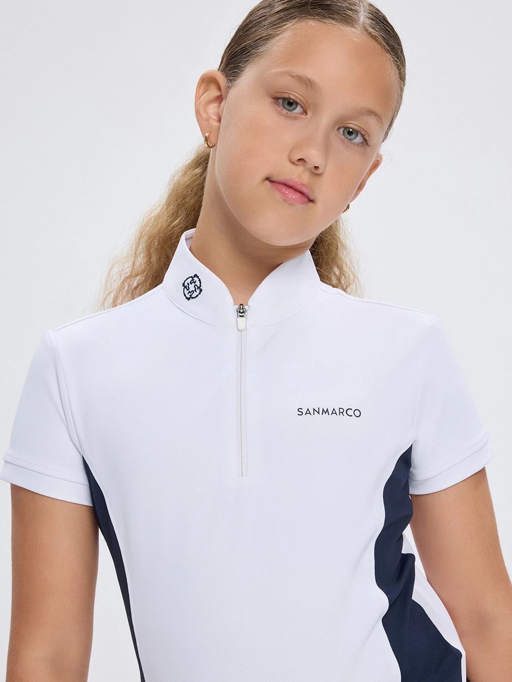 ENZA-JR WHITE/NAVY POLO DA CONCORSO RAGAZZA MANICA CORTA 