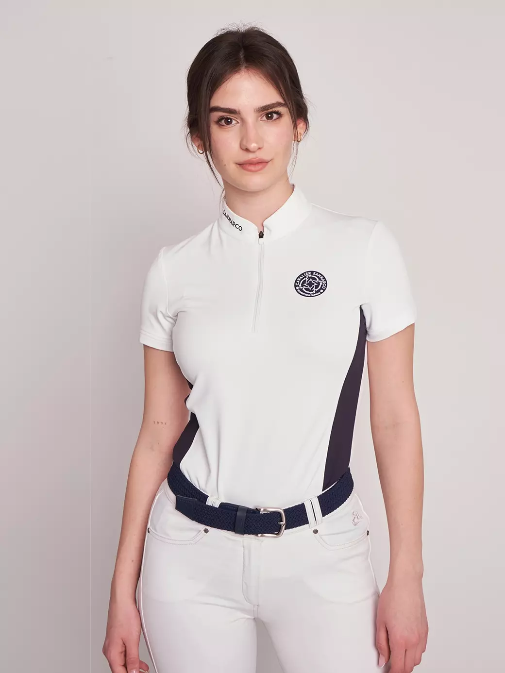 ENZA WHITE/NAVY KADIN KISA KOL YARIŞMA POLO