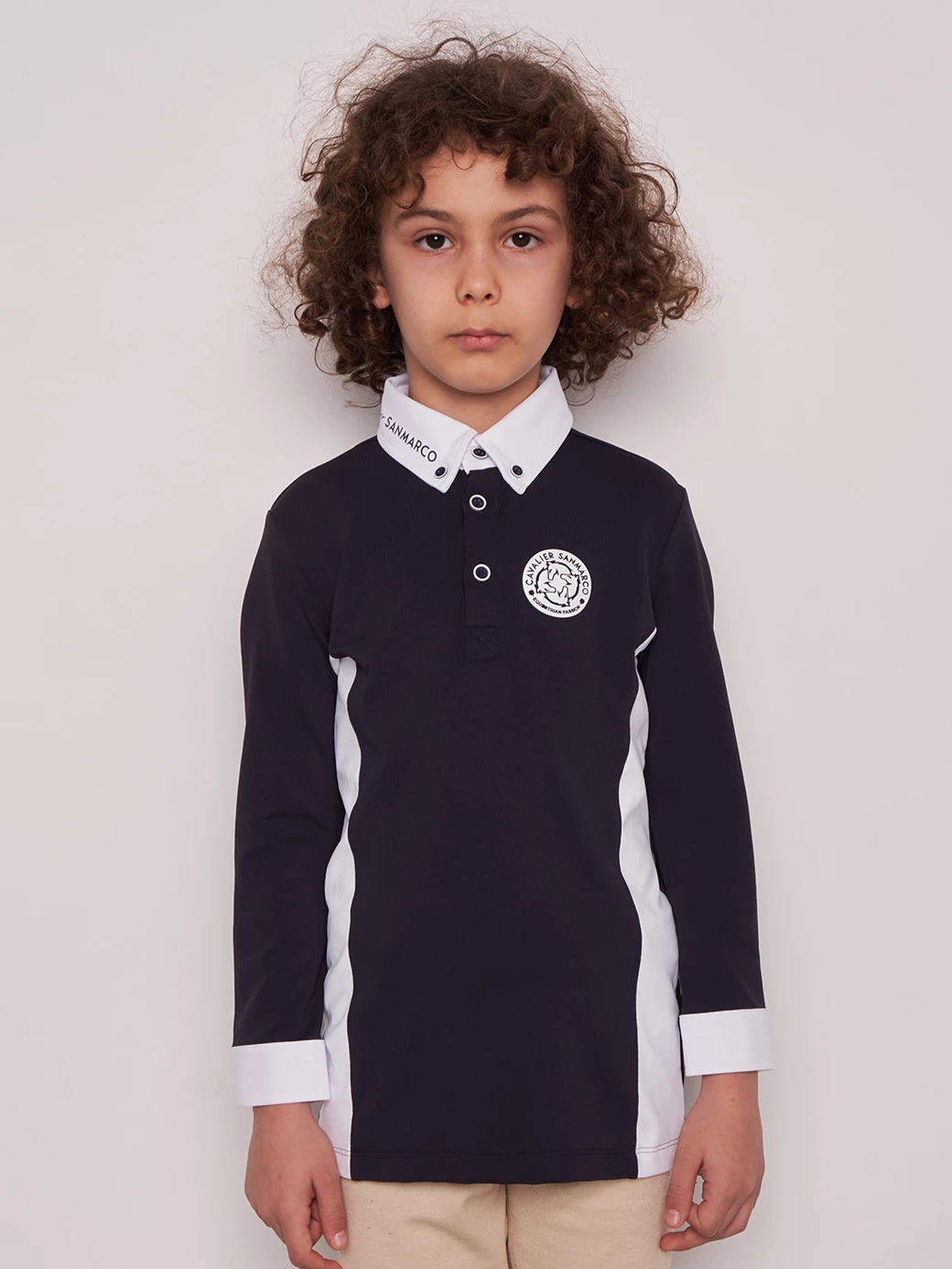ENZO-JR NAVY/WHITE BOY'S COMPETITION POLO SHORT SLEEVE