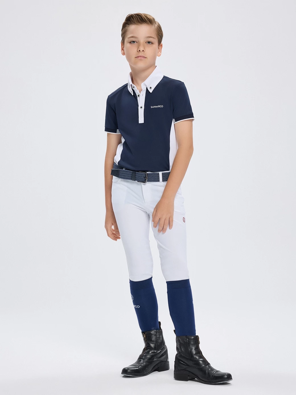 ENZO-JR NAVY/WHITE BOY'S COMPETITION POLO SHORT SLEEVE 