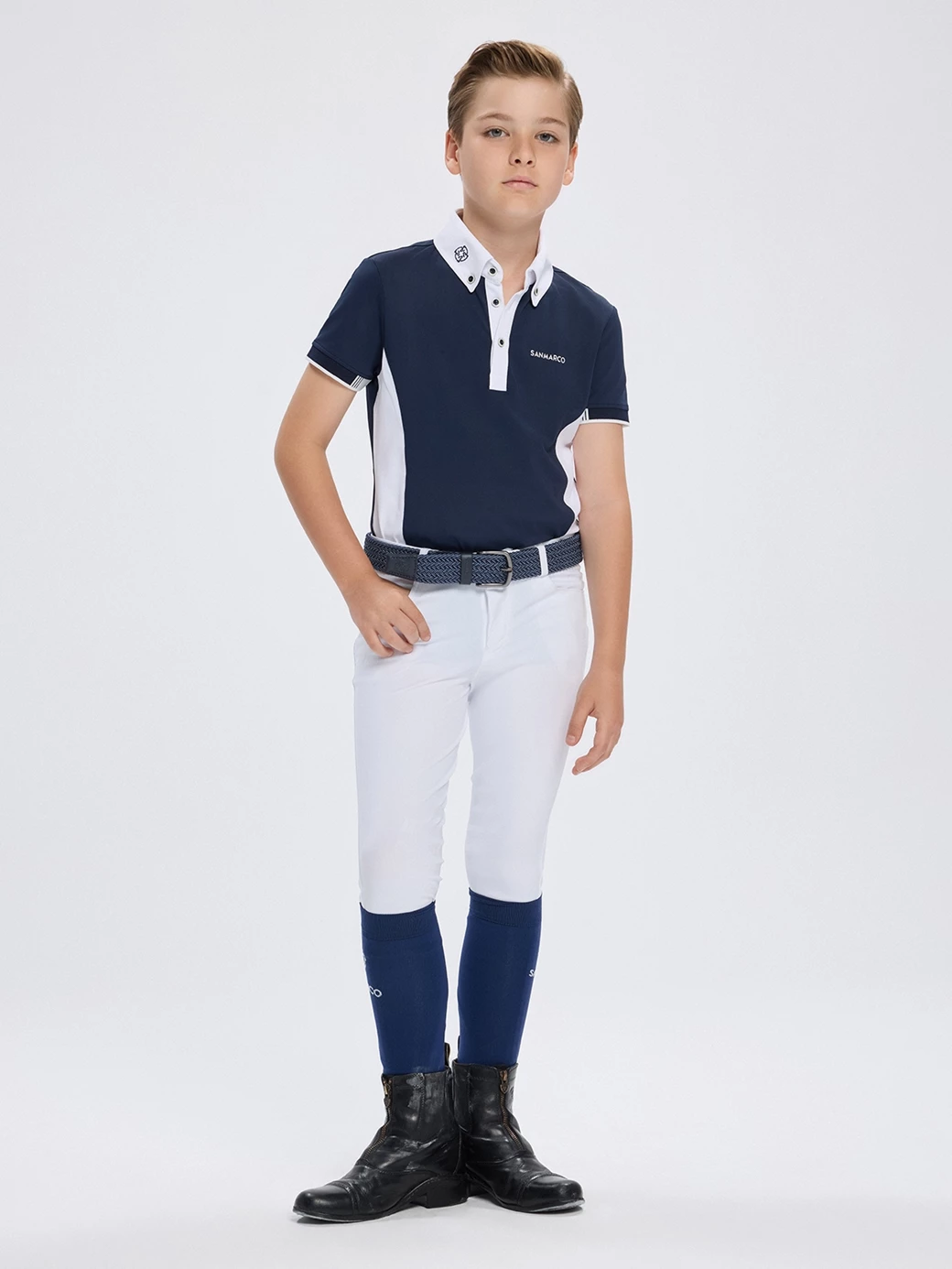 ENZO-JR NAVY/WHITE BOY'S COMPETITION POLO SHORT SLEEVE 