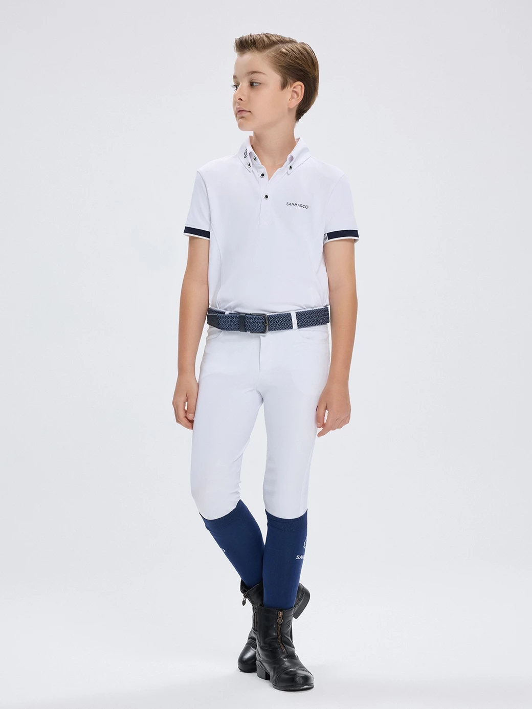 ENZO-JR WHITE BOY'S COMPETITION POLO SHORT SLEEVE 