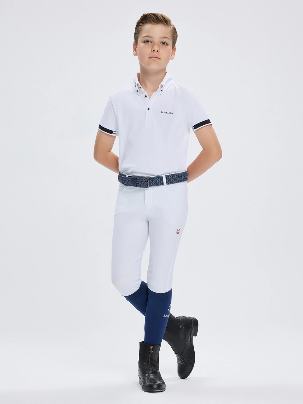 ENZO-JR WHITE BOY'S COMPETITION POLO SHORT SLEEVE 