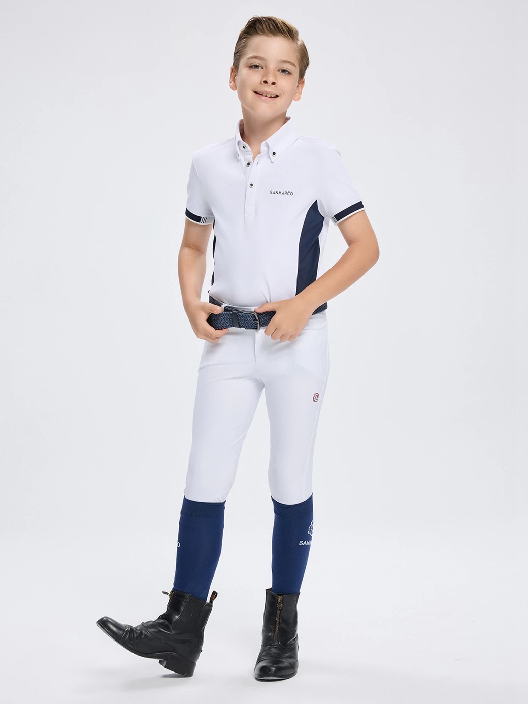 ENZO-JR WHITE/NAVY ERKEK ÇOCUK KISA KOL YARIŞMA POLO 