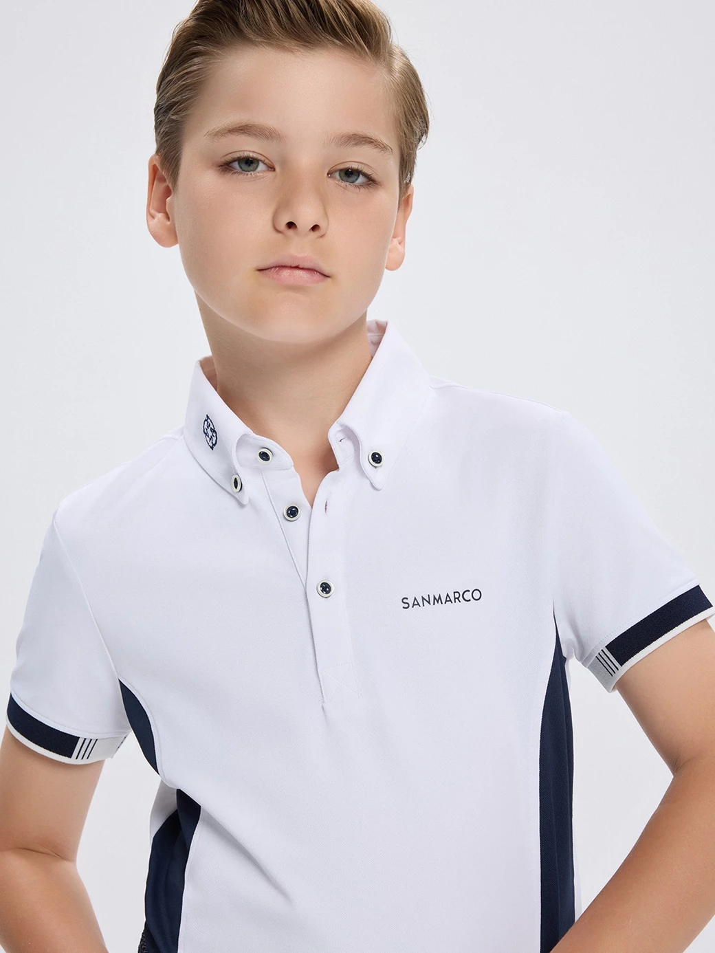ENZO-JR WHITE/NAVY ERKEK ÇOCUK KISA KOL YARIŞMA POLO 