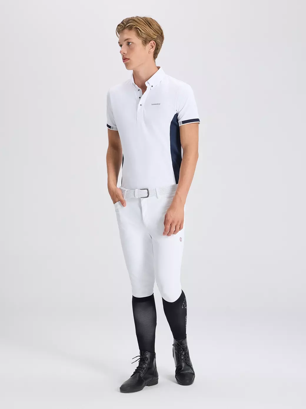ENZO WHITE/NAVY MEN'S COMPETITION POLO SHORT SLEEVE