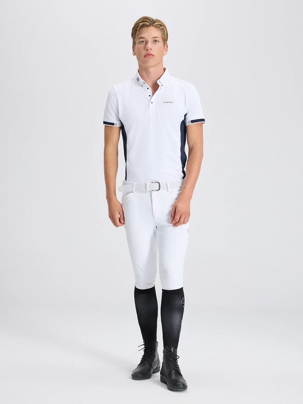 ENZO WHITE/NAVY MEN'S COMPETITION POLO SHORT SLEEVE