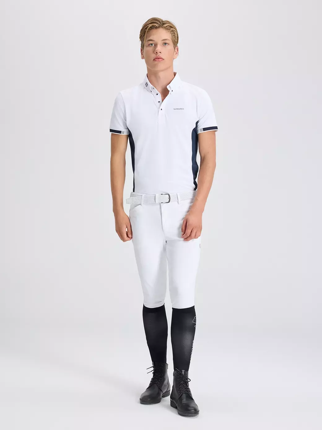 ENZO WHITE/NAVY MEN'S COMPETITION POLO SHORT SLEEVE