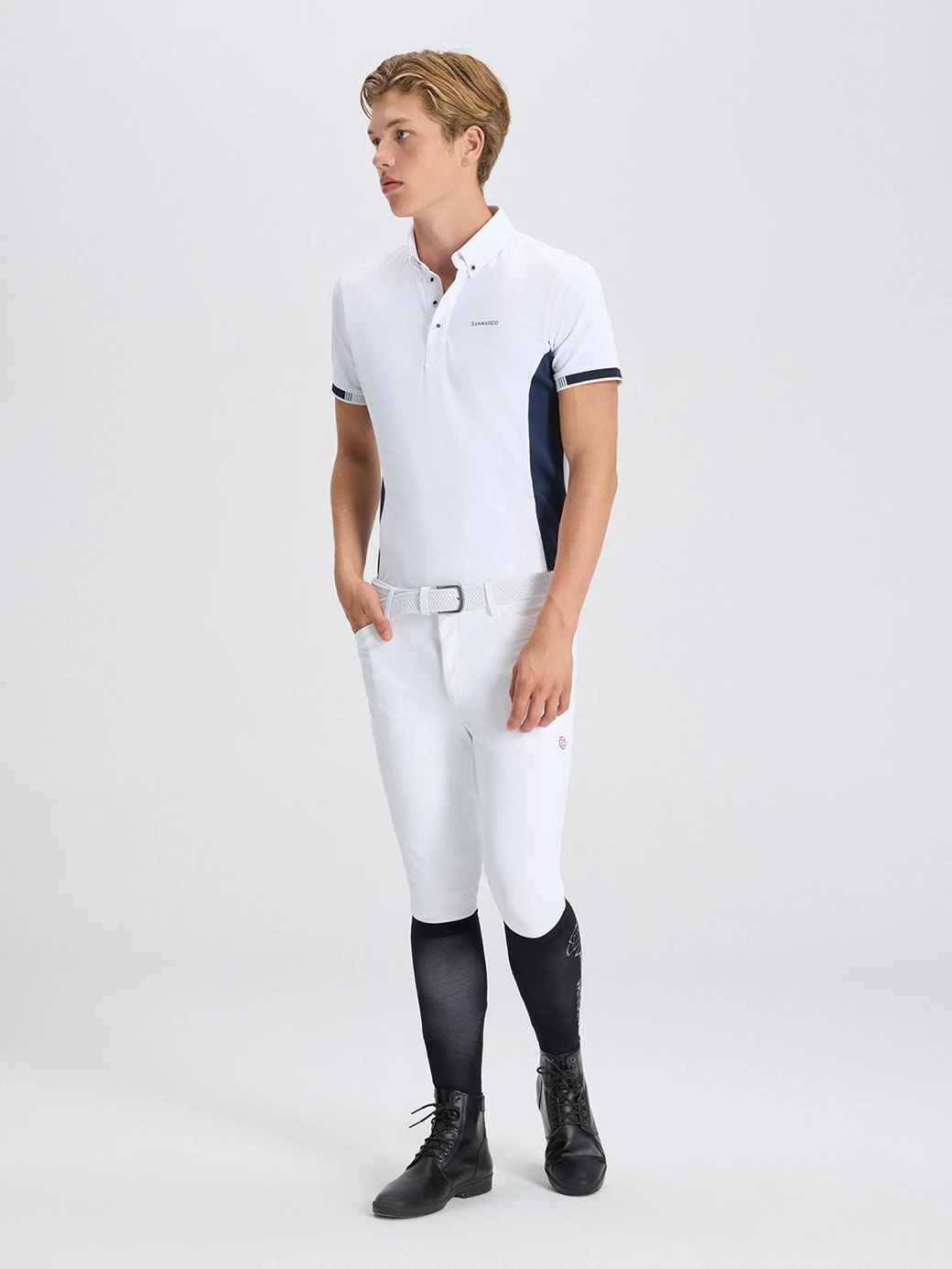 ENZO WHITE/NAVY MEN'S COMPETITION POLO SHORT SLEEVE 