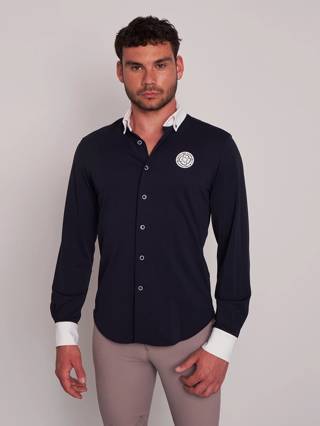 LUGANO NAVY/WHITE MEN'S COMPETITION SHIRT LONG SLEEVE B.D. COLLAR