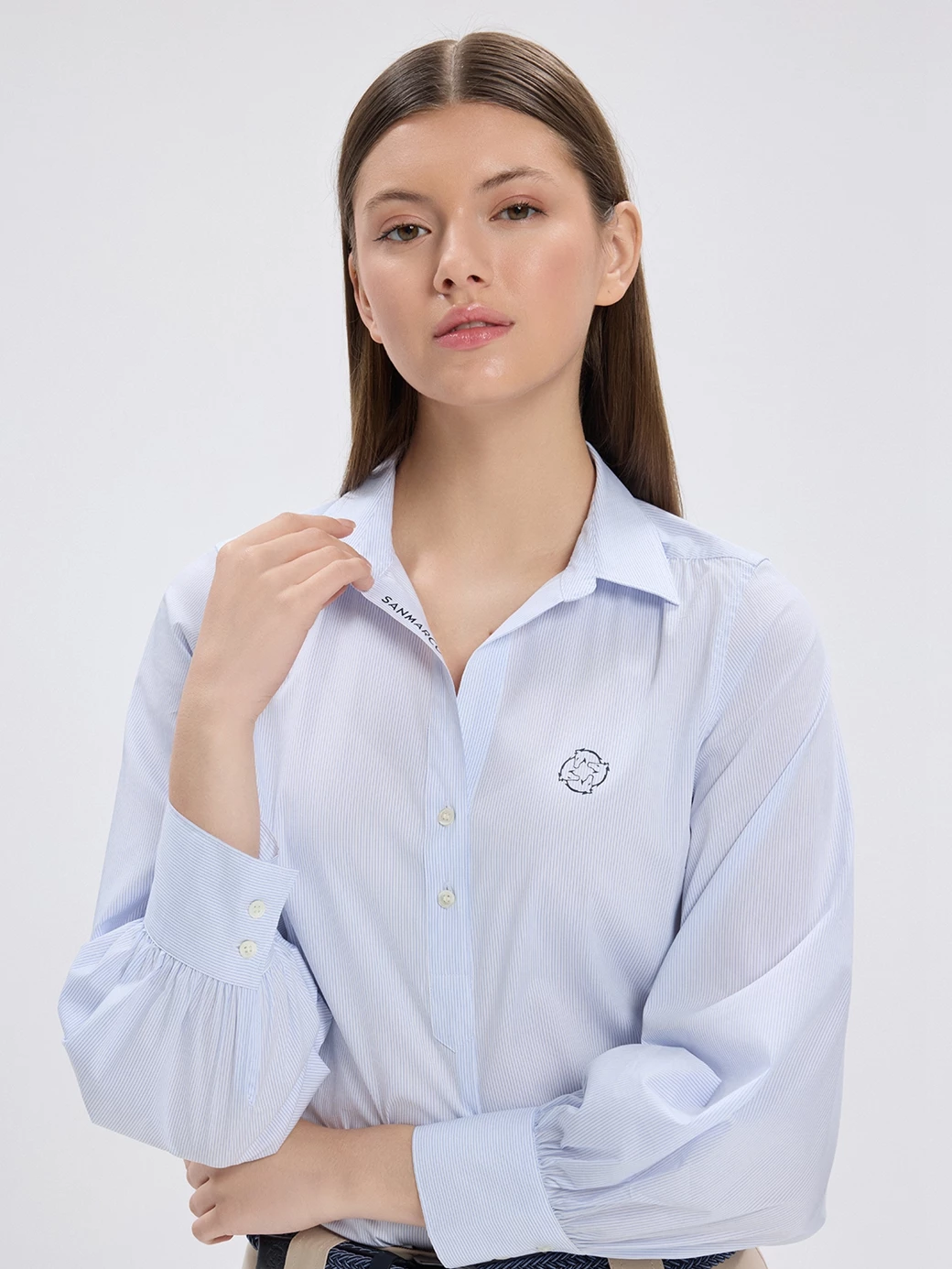 MARBELLA WHITE/BLUE WOMEN'S LONG SLEEVE CASUAL SHIRT 