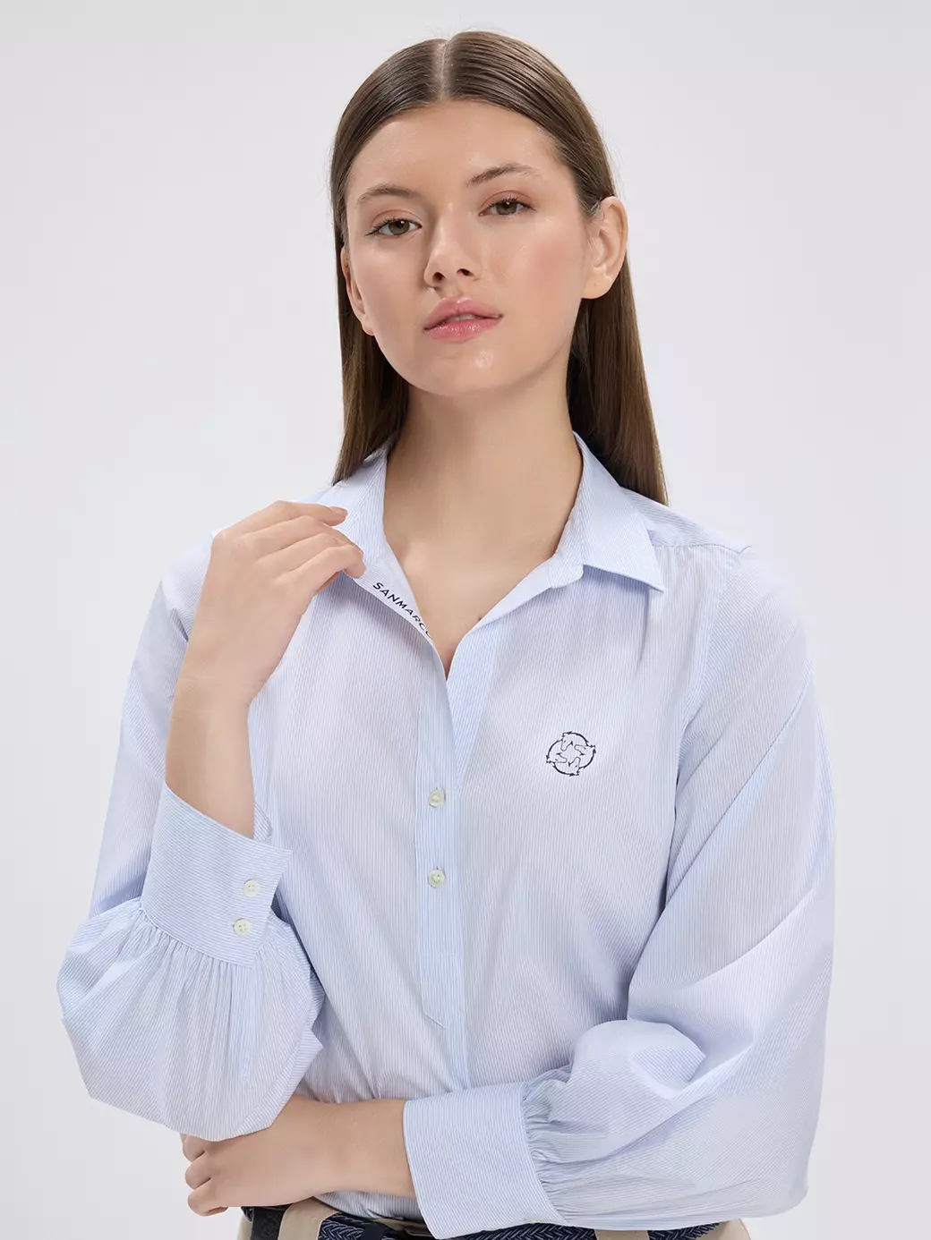 MARBELLA WHITE/BLUE KADIN UZUN KOL CASUAL GÖMLEK 