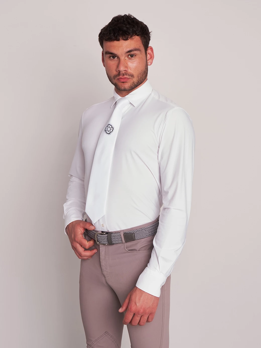 MENDERISO WHITE MEN'S COMPETITION SHIRT LONG SLEEVE SPREAD COLLAR
