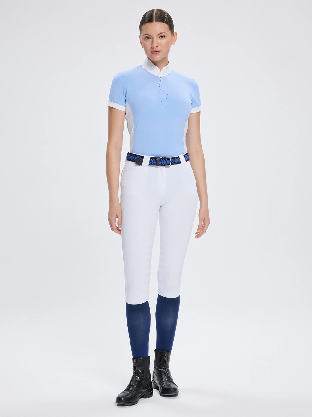MINERVA CELESTIAL BLUE POLO DA CONCORSO DONNA MANICA CORTA CON DETTAGLIO STRASS 
