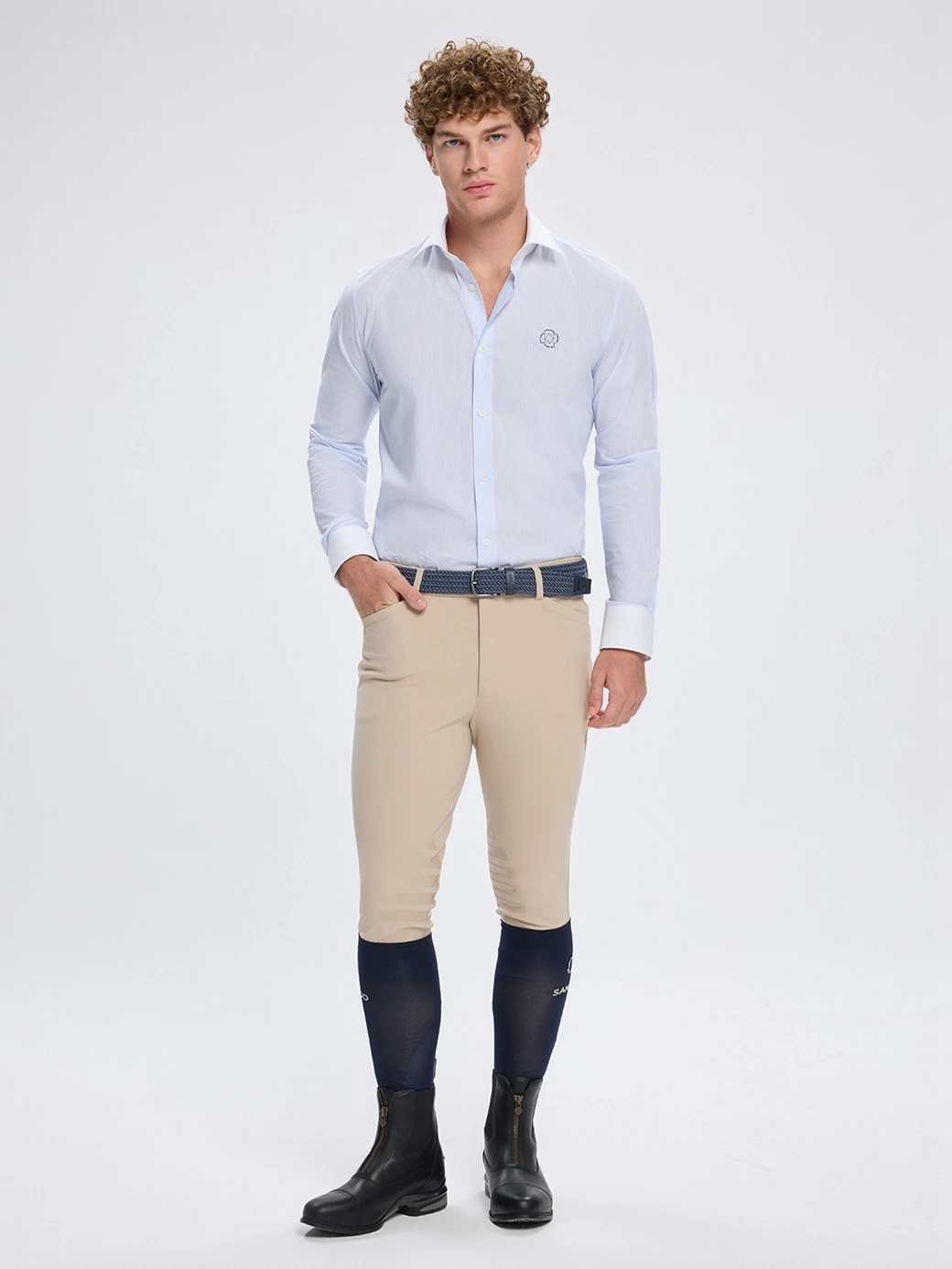 NAPOLI WHITE/BLUE CAMICIA DA CONCORSO PER UOMO MANICA LUNGA COLLO FRANCESE 