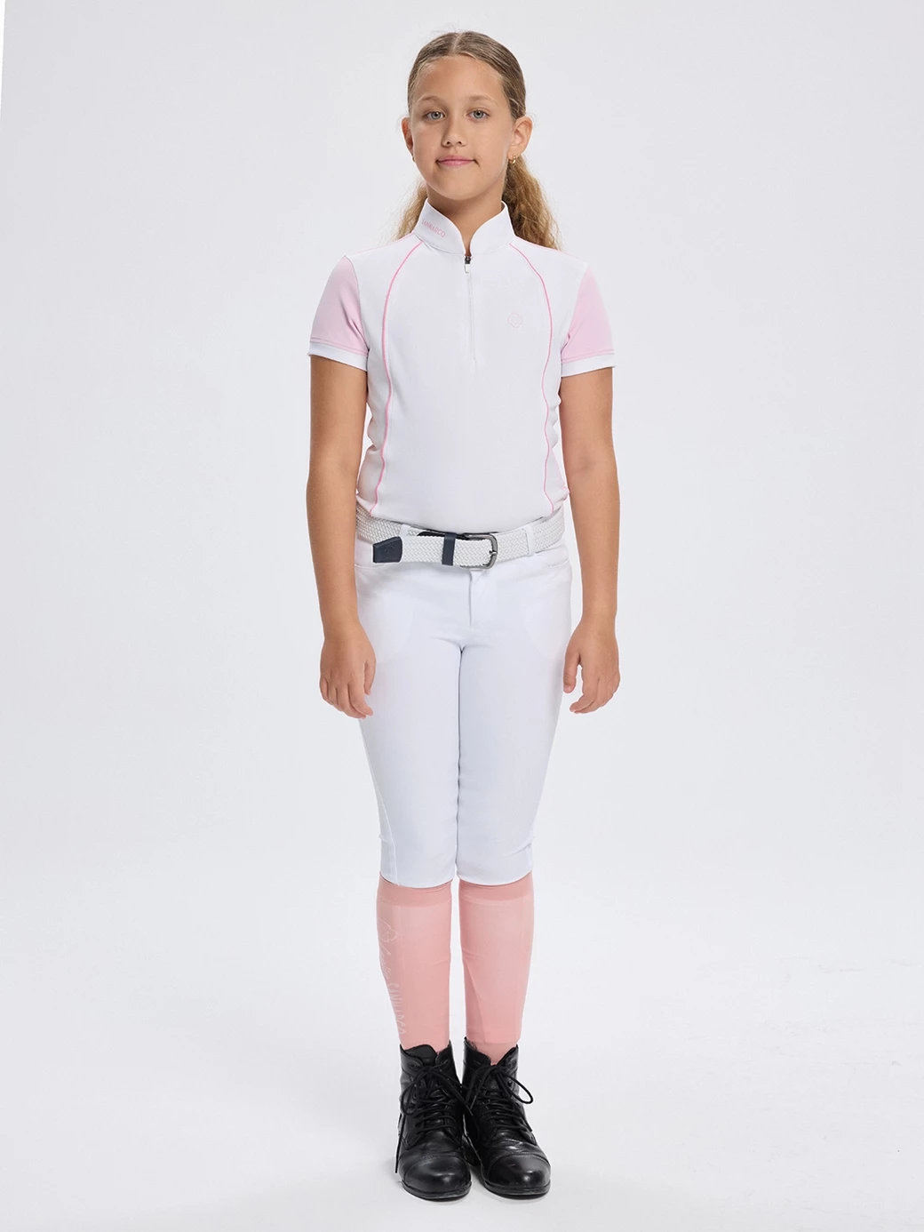 NINA PINK/WHITE GIRL'S COMPETITION POLO SHORT SLEEVE 