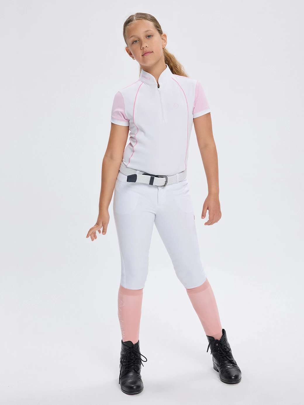 NINA PINK/WHITE GIRL'S COMPETITION POLO SHORT SLEEVE 