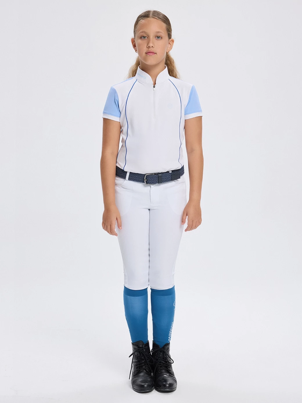 NINA SKY BLUE/WHITE GIRL'S COMPETITION POLO SHORT SLEEVE 