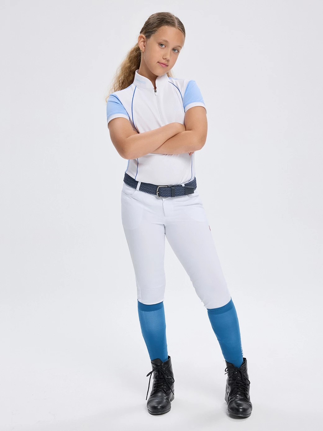 NINA SKY BLUE/WHITE GIRL'S COMPETITION POLO SHORT SLEEVE 