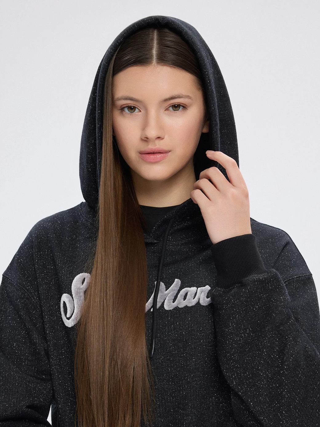 OLBIA BLACK/SILVER WOMEN'S CROP HOODIE