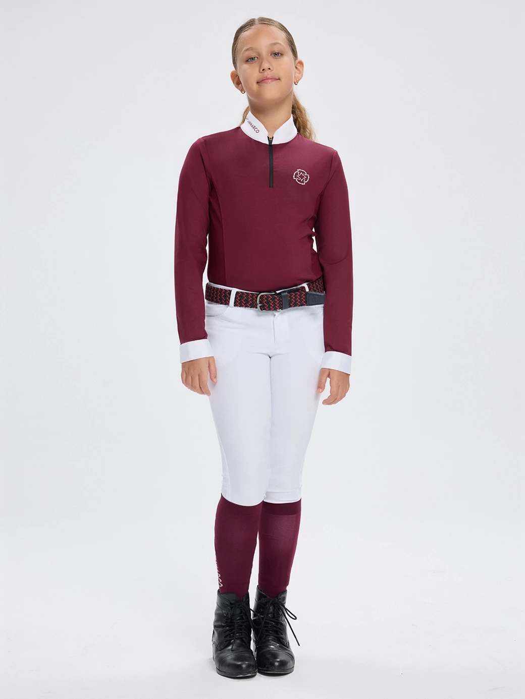 PAOLA-JR BORDEAUX GIRL'S COMPETITION POLO LONG SLEEVE 