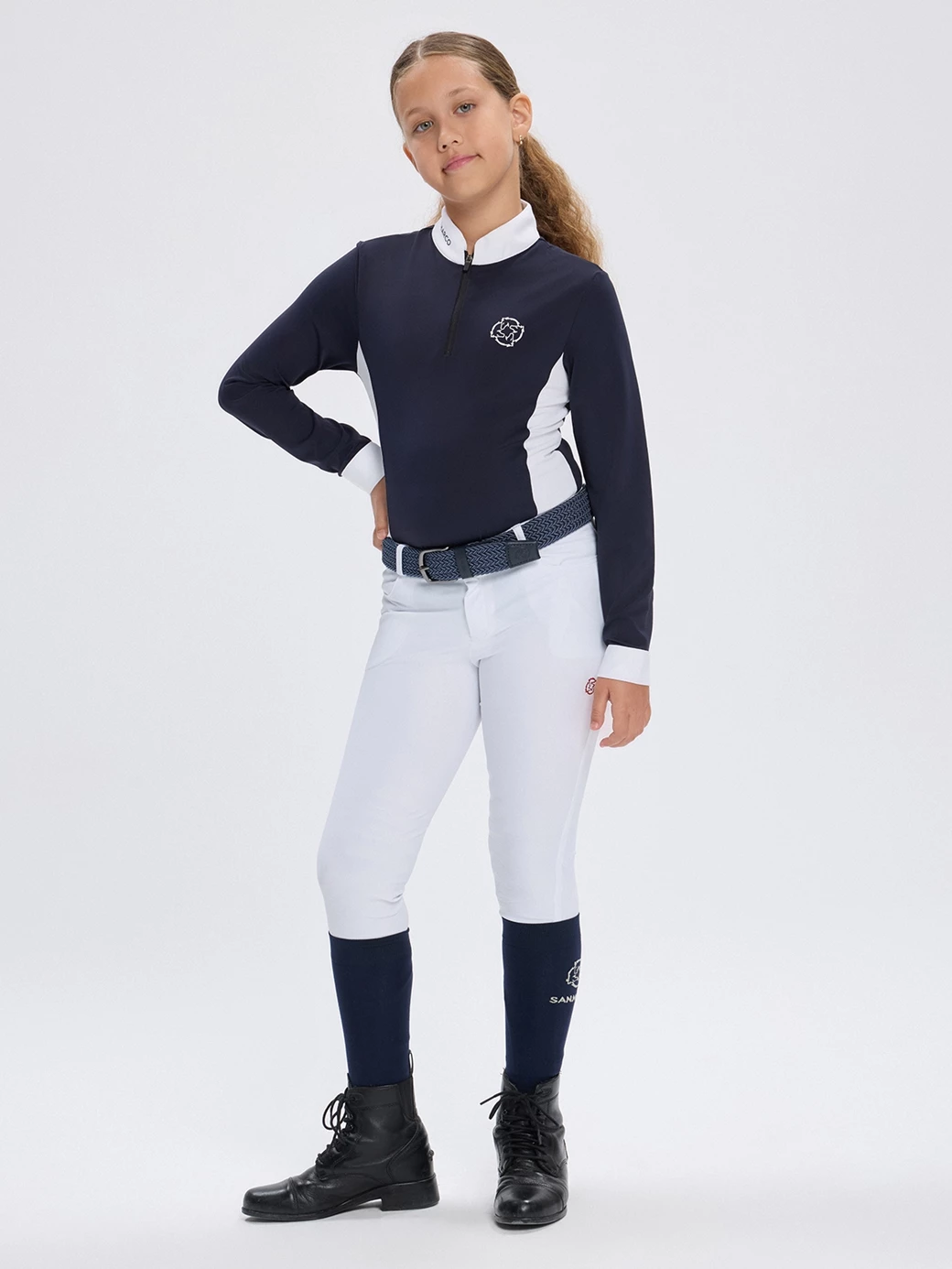PAOLA-JR NAVY/WHITE GIRL'S COMPETITION POLO LONG SLEEVE 