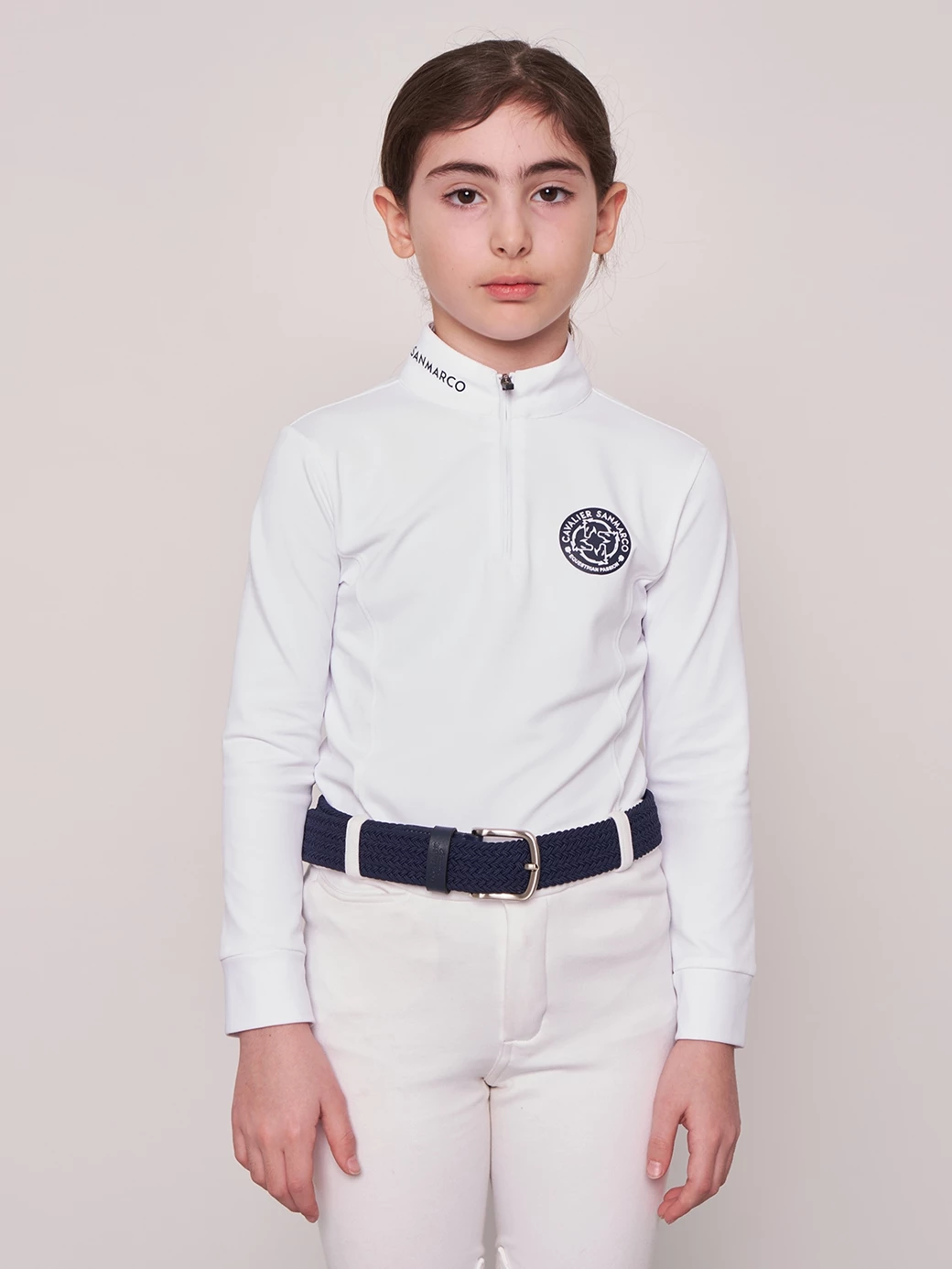 PAOLA-JR WHITE GIRL'S COMPETITION POLO LONG SLEEVE