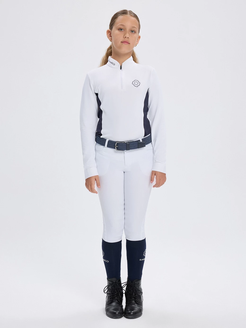 PAOLA-JR WHITE/NAVY GIRL'S COMPETITION POLO LONG SLEEVE 