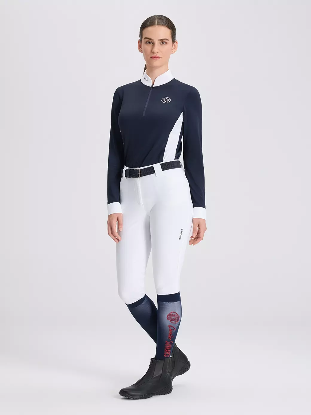 PAOLA NAVY/WHITE WOMEN'S COMPETITION POLO LONG SLEEVE