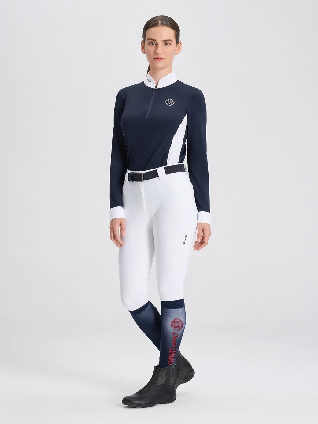 PAOLA NAVY/WHITE WOMEN'S COMPETITION POLO LONG SLEEVE 