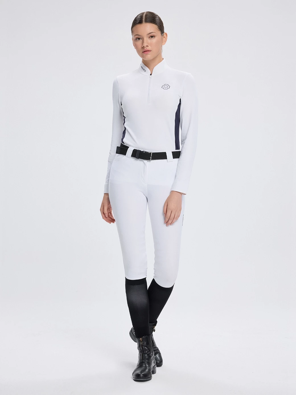 PAOLA WHITE/NAVY WOMEN'S COMPETITION POLO LONG SLEEVE 