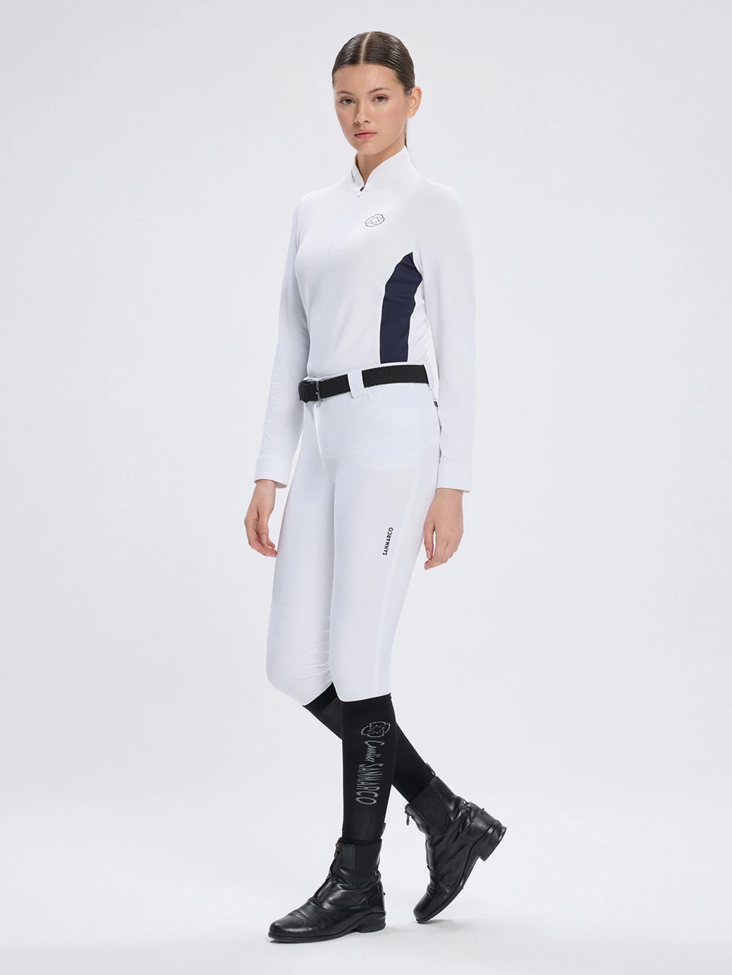 PAOLA WHITE/NAVY WOMEN'S COMPETITION POLO LONG SLEEVE 