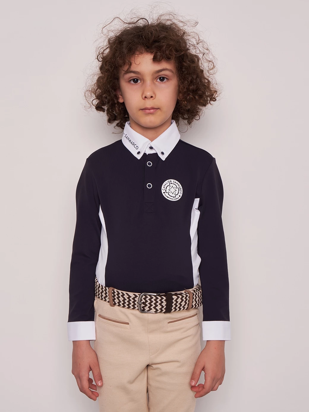 PAOLO-JR NAVY/WHITE BOY'S COMPETITION POLO LONG SLEEVE