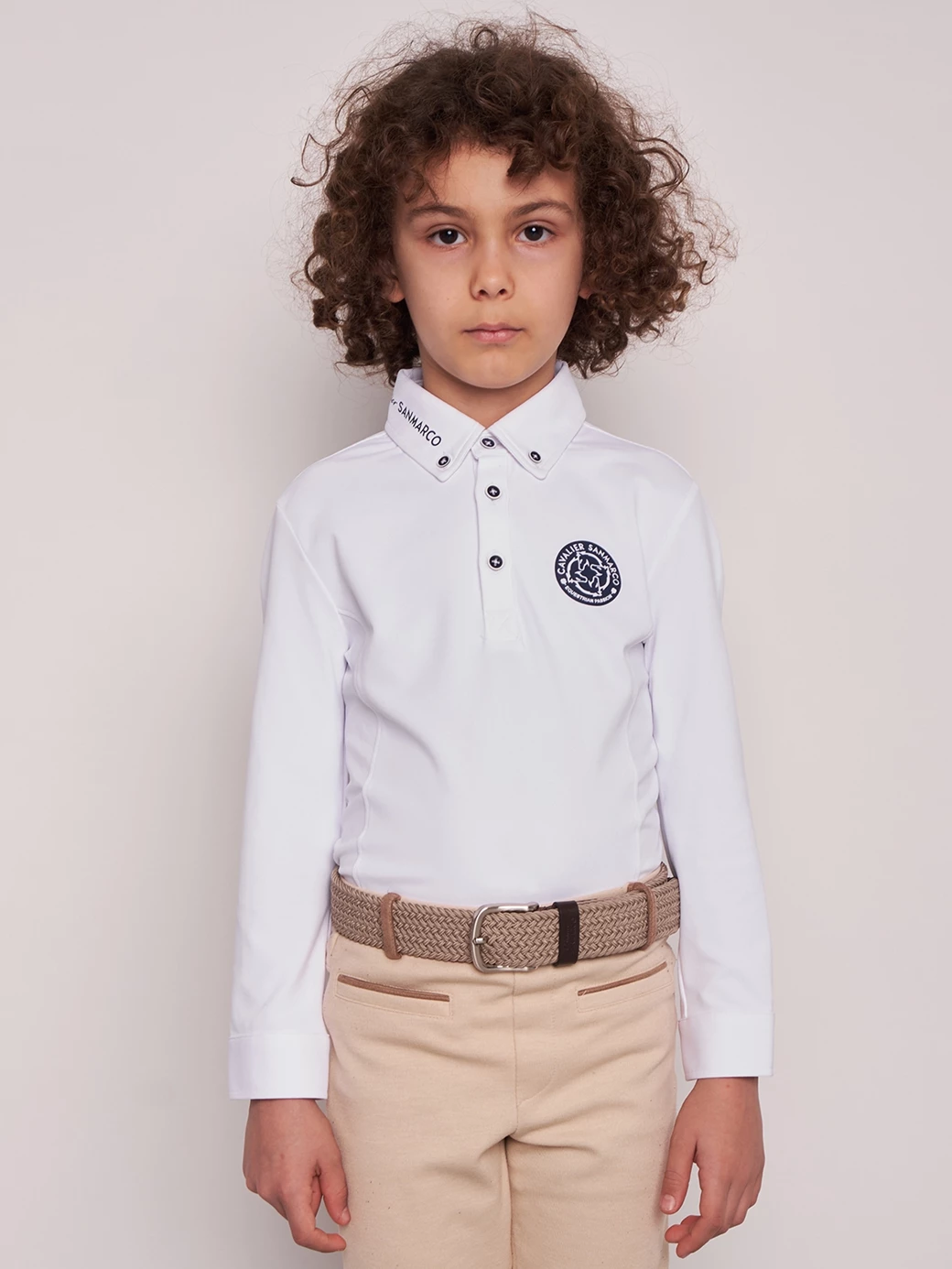 PAOLO-JR WHITE BOY'S COMPETITION POLO LONG SLEEVE