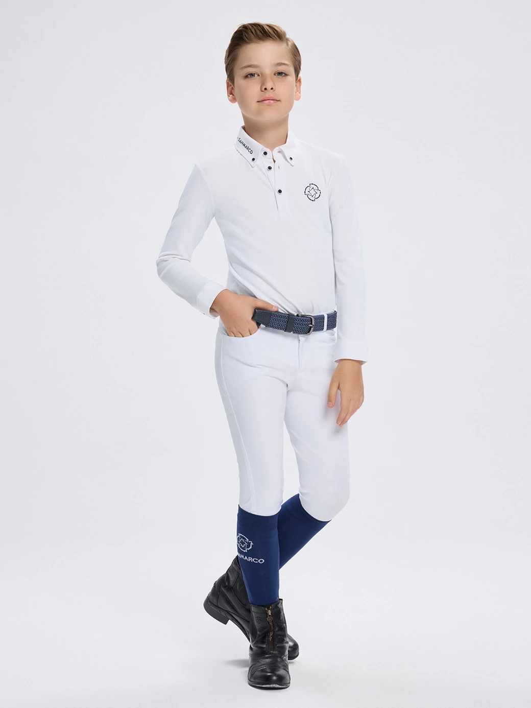 PAOLO-JR WHITE POLO DA CONCORSO RAGAZZO MANICA LUNGA 