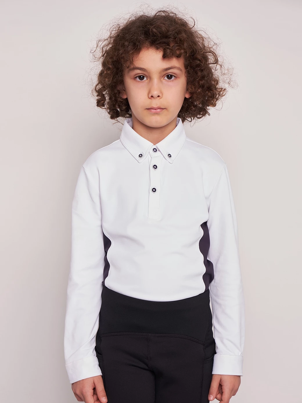 PAOLO-JR WHITE/NAVY BOY'S COMPETITION POLO LONG SLEEVE