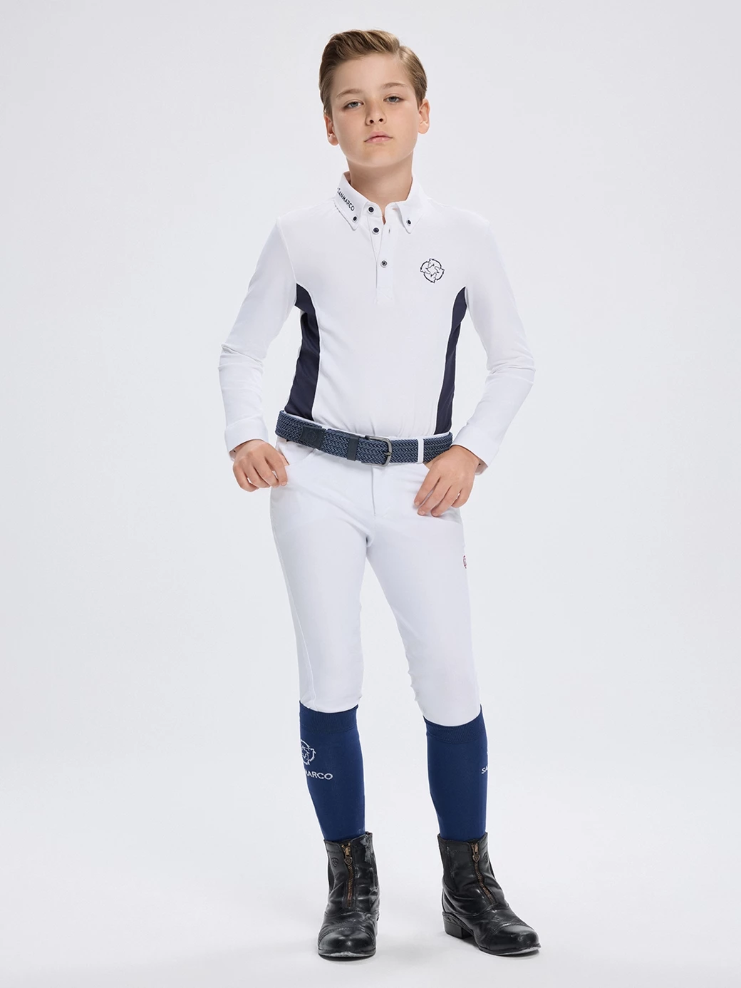 PAOLO-JR WHITE/NAVY ERKEK ÇOCUK UZUN KOL YARIŞMA POLO 