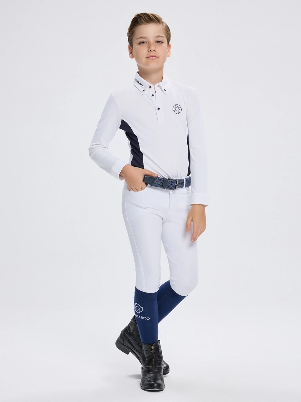 PAOLO-JR WHITE/NAVY ERKEK ÇOCUK UZUN KOL YARIŞMA POLO 