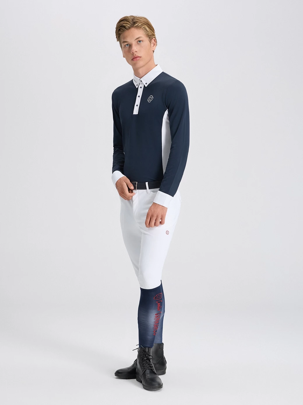 PAOLO NAVY/WHITE MEN'S COMPETITION POLO LONG SLEEVE 