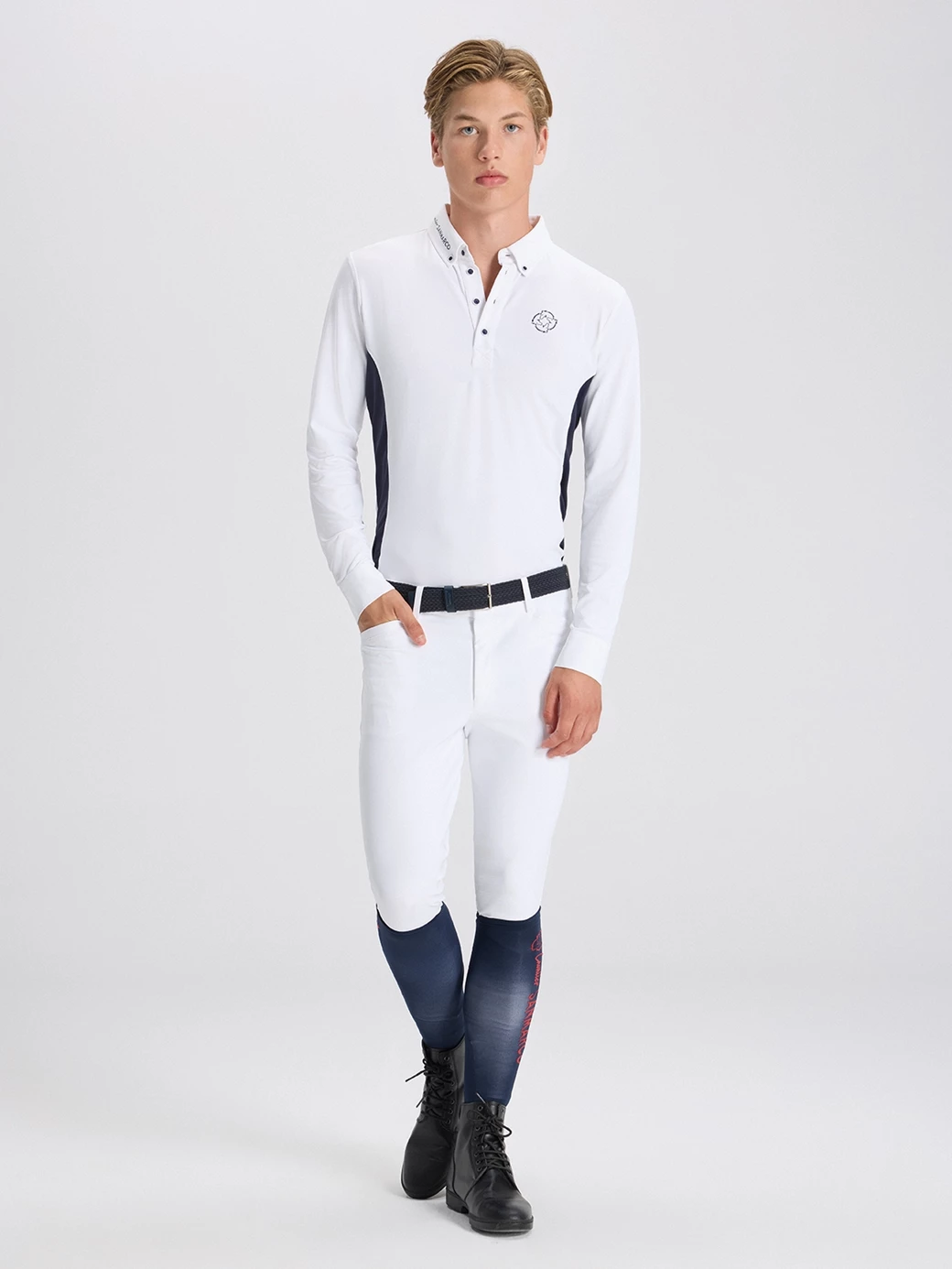 PAOLO WHITE/NAVY MEN'S COMPETITION POLO LONG SLEEVE