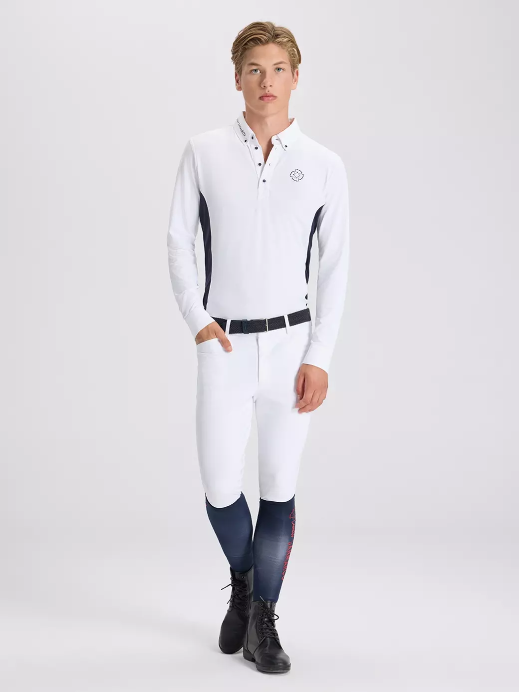 PAOLO WHITE/NAVY MEN'S COMPETITION POLO LONG SLEEVE