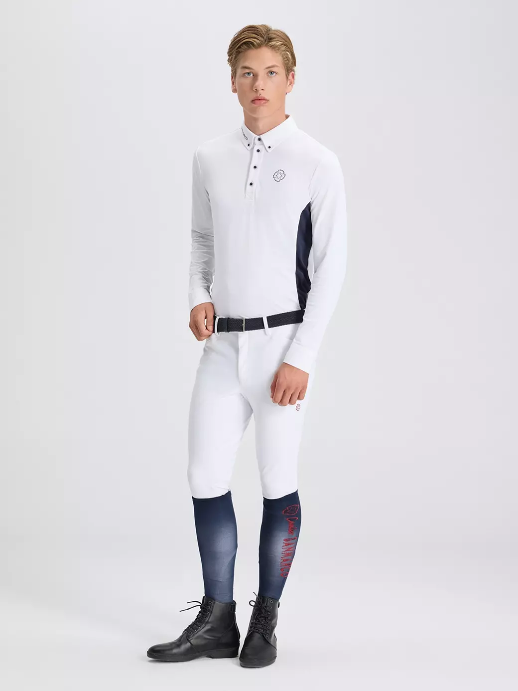 PAOLO WHITE/NAVY MEN'S COMPETITION POLO LONG SLEEVE