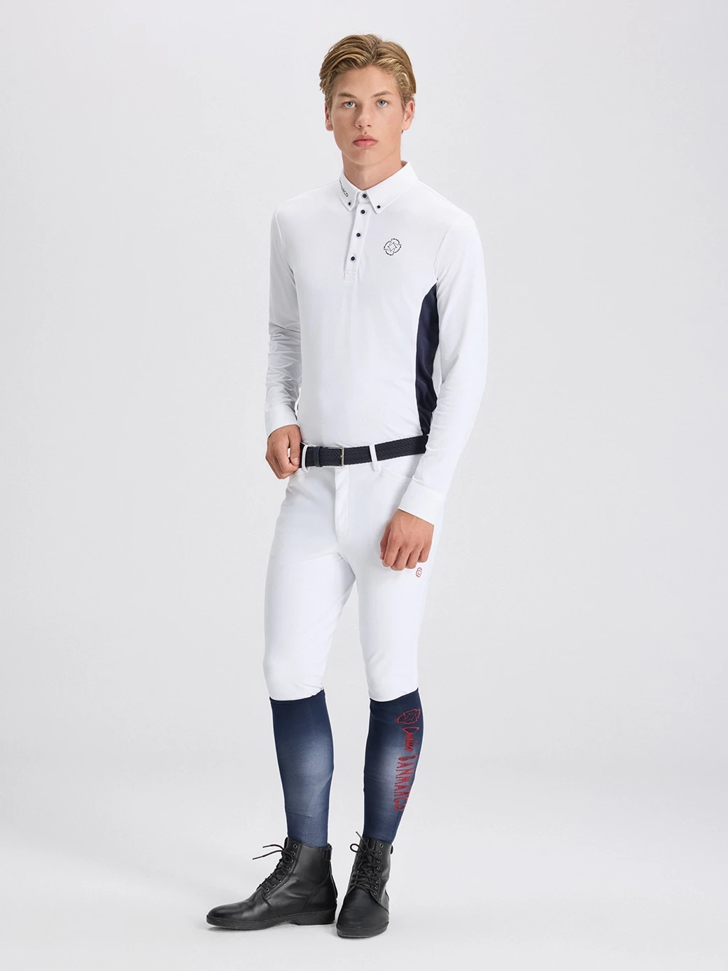 PAOLO WHITE/NAVY MEN'S COMPETITION POLO LONG SLEEVE 