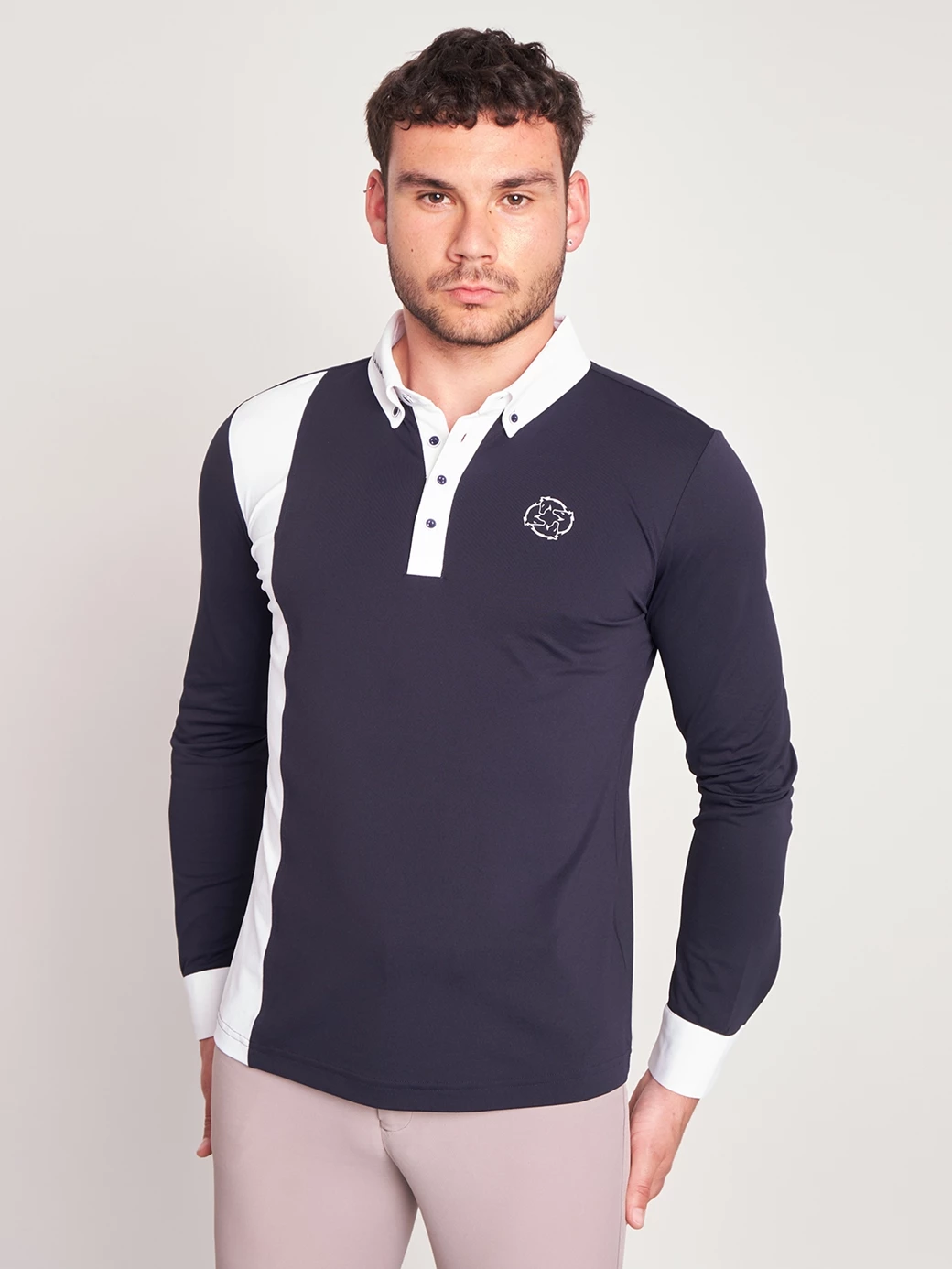 PRAGUE NAVY/WHITE MEN'S COMPETITION POLO LONG SLEEVE
