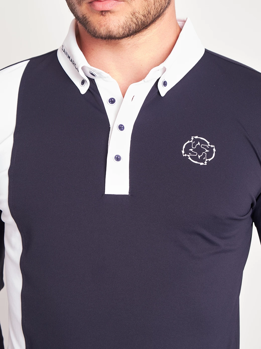 PRAGUE NAVY/WHITE MEN'S COMPETITION POLO LONG SLEEVE