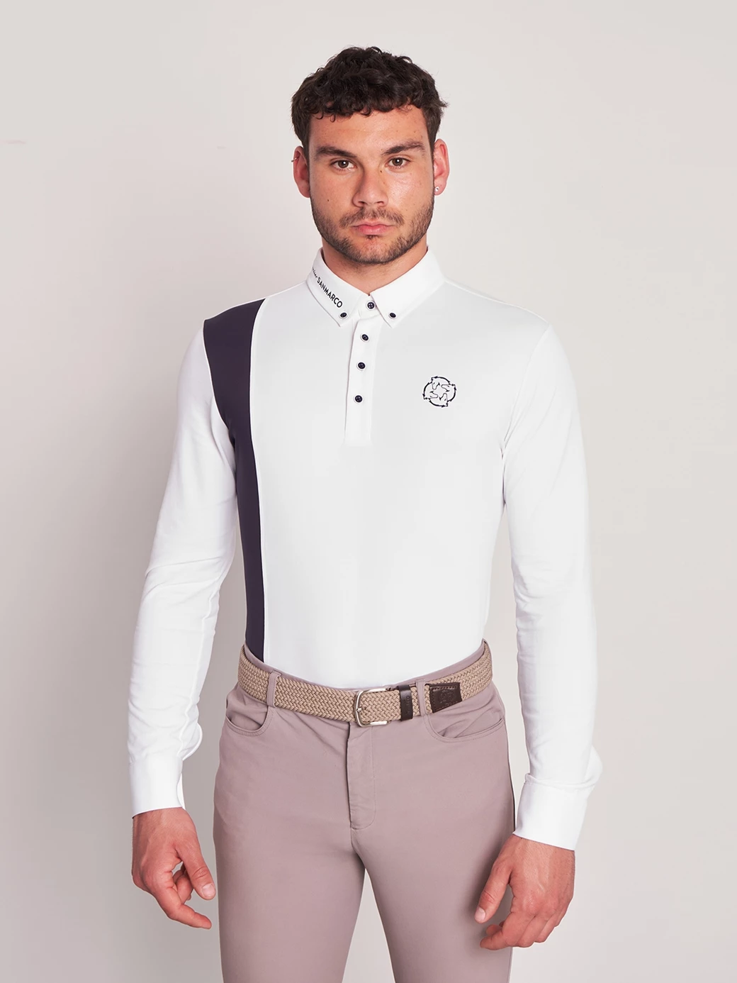 PRAGUE WHITE/NAVY MEN'S COMPETITION POLO LONG SLEEVE