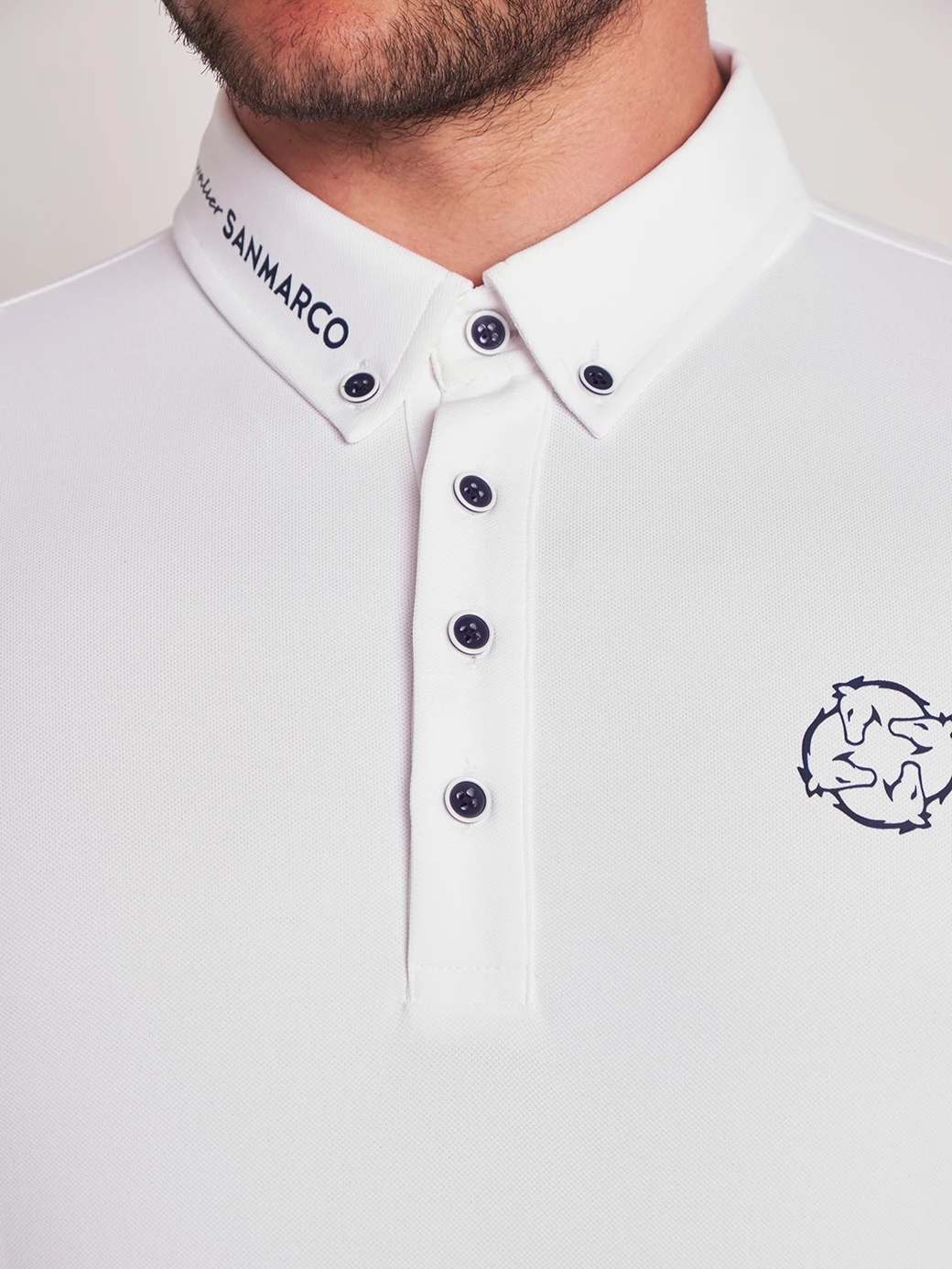 PRAGUE WHITE/NAVY MEN'S COMPETITION POLO LONG SLEEVE