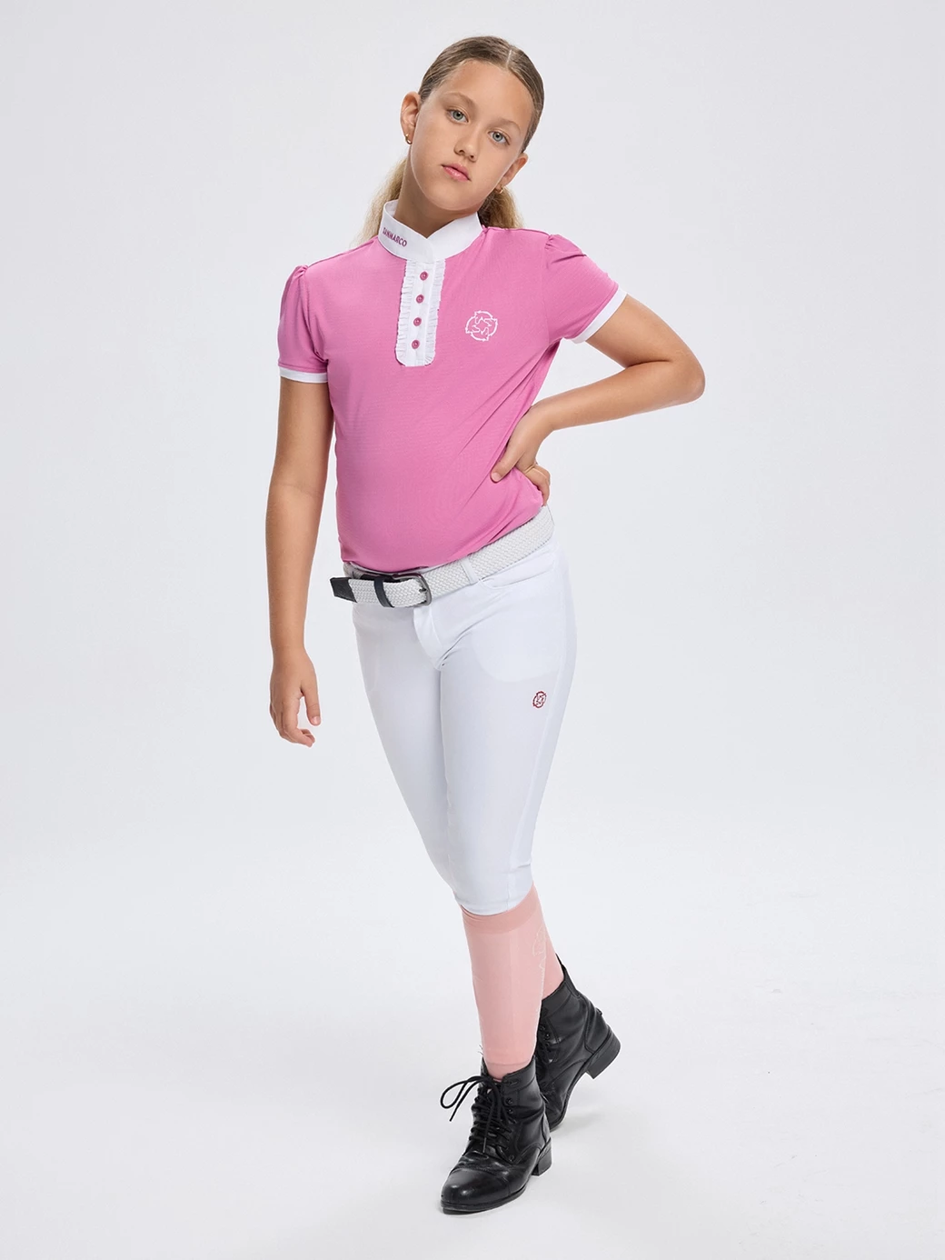 SAVONA-JR PINK GIRL'S COMPETITION POLO SHORT SLEEVE 